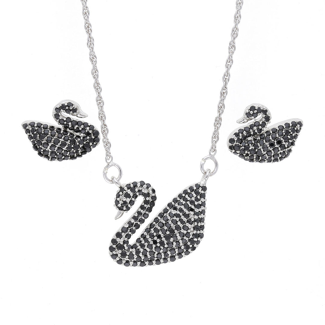 Shop Black Swan Pendant Set Online Silver Swarovski Minimal