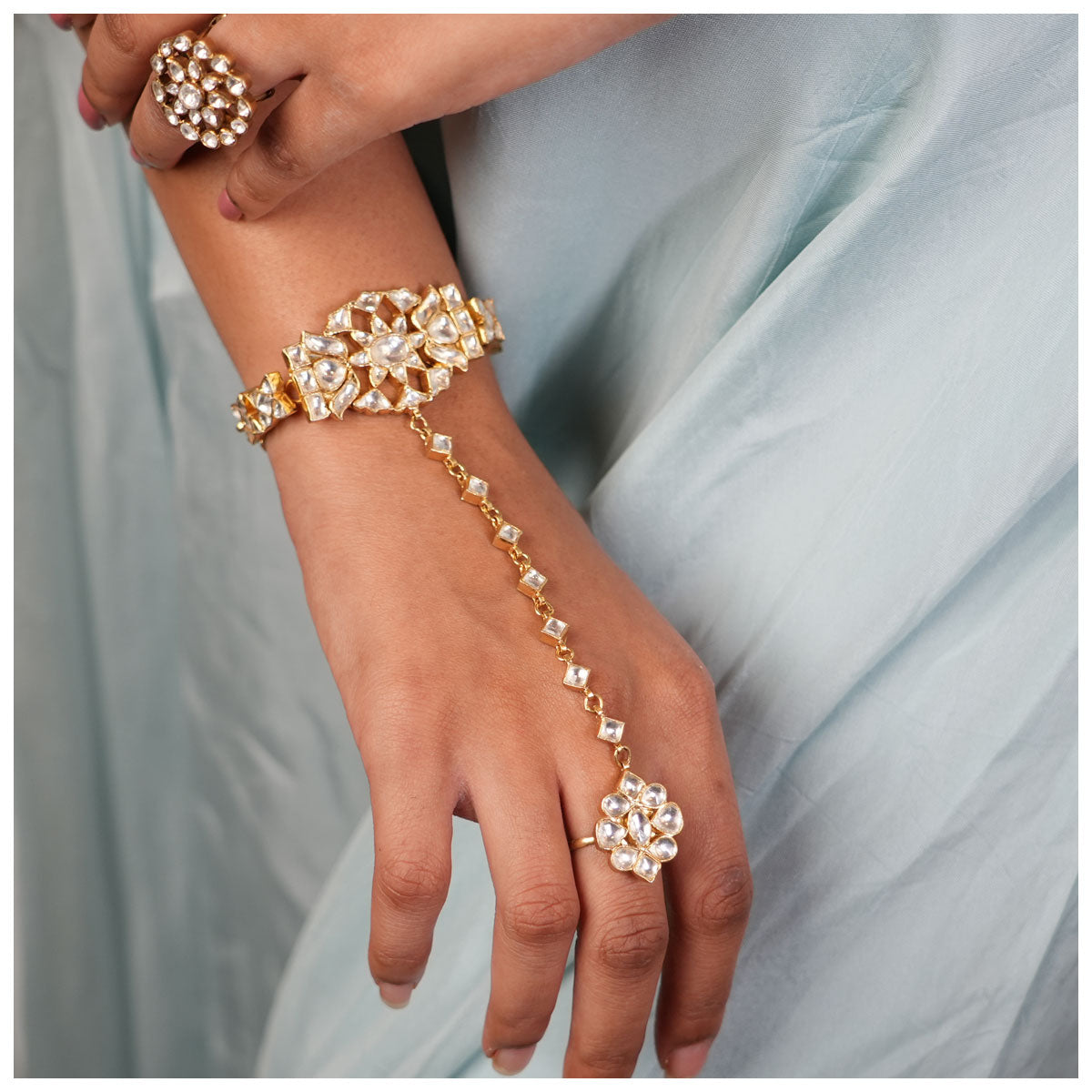 Indian Kundan Ethnic Women Hand Harness Finger Ring Bracelet Jewelry | eBay