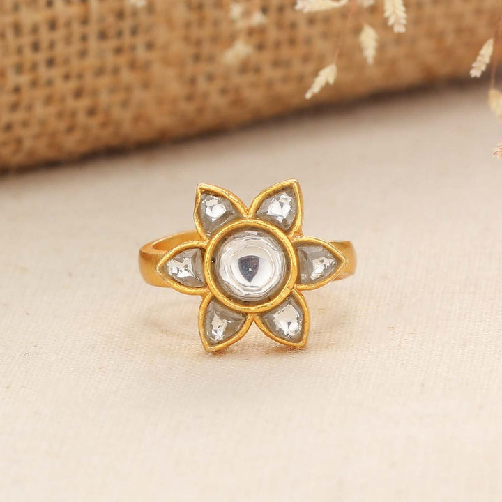 White Floral Kundan Ring