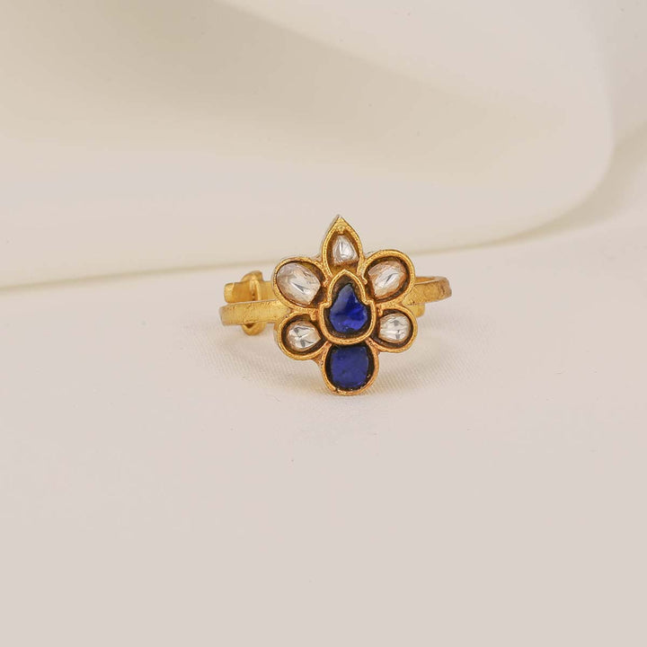 Bold Blue Kundan Ring