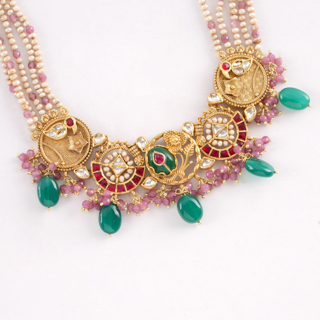 Feather Drops Short Necklace Set