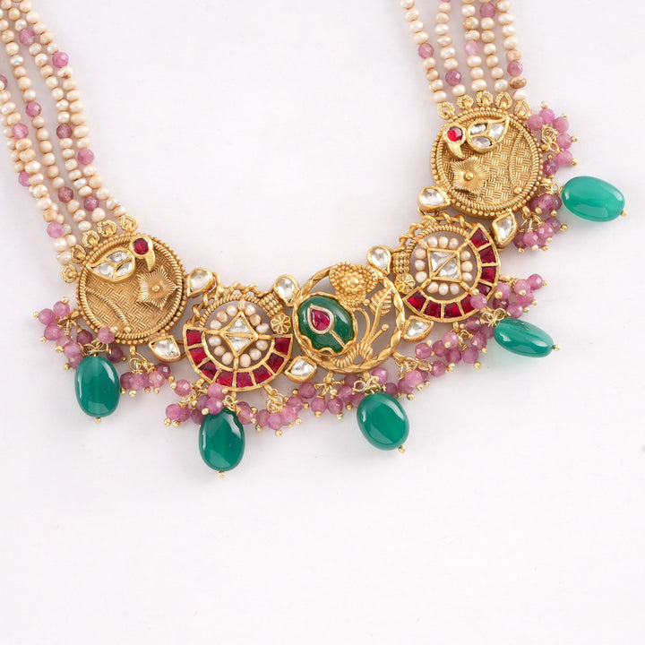 Feather Drops Short Necklace Set