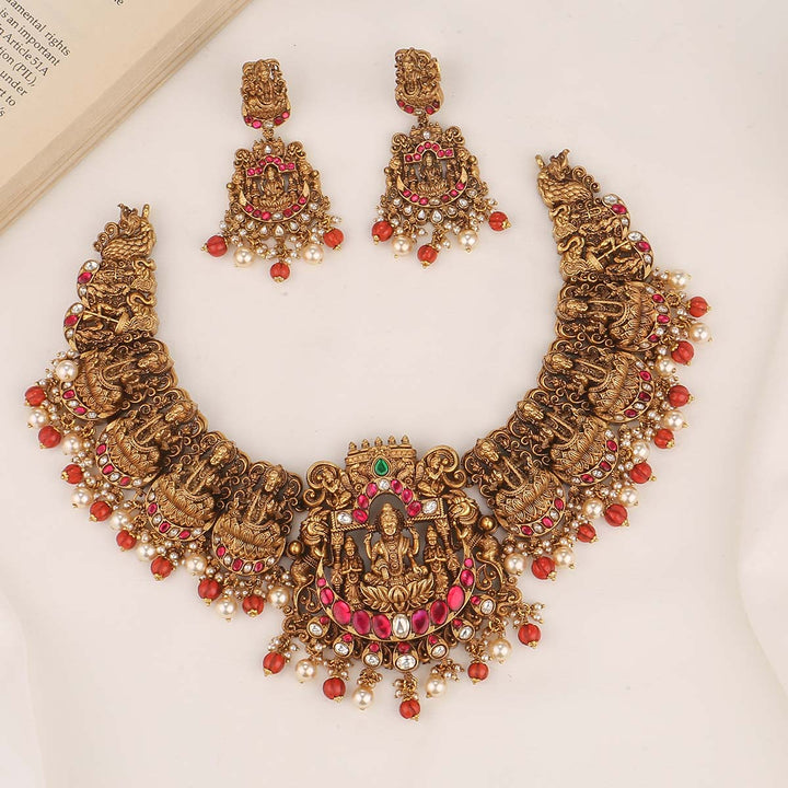 Temple Glow Lakshmi Short Necklace Set