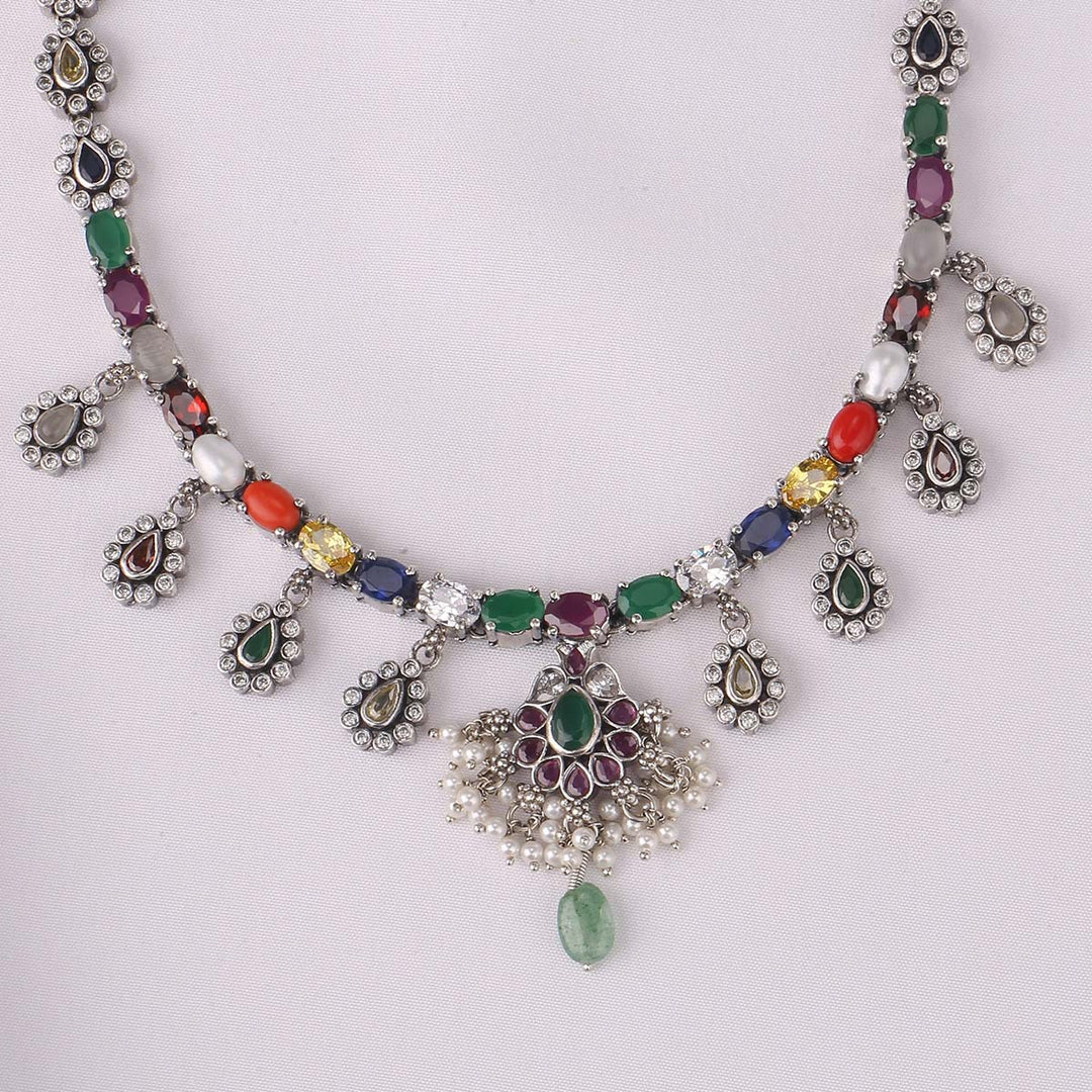 Dainty Oxidised Short Necklace