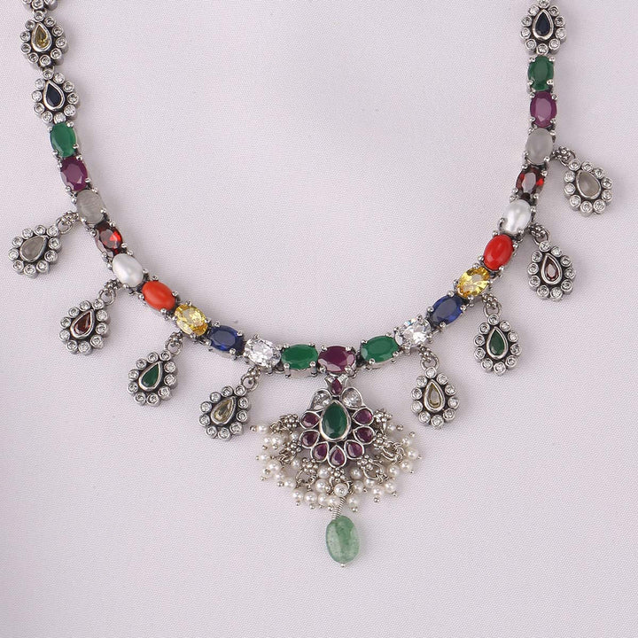 Dainty Oxidised Short Necklace