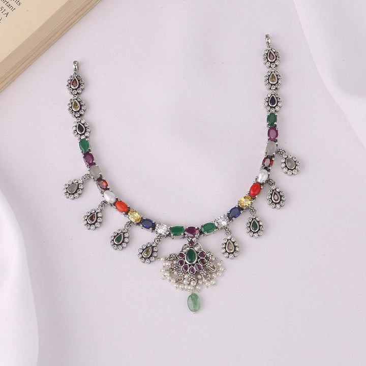 Dainty Oxidised Short Necklace