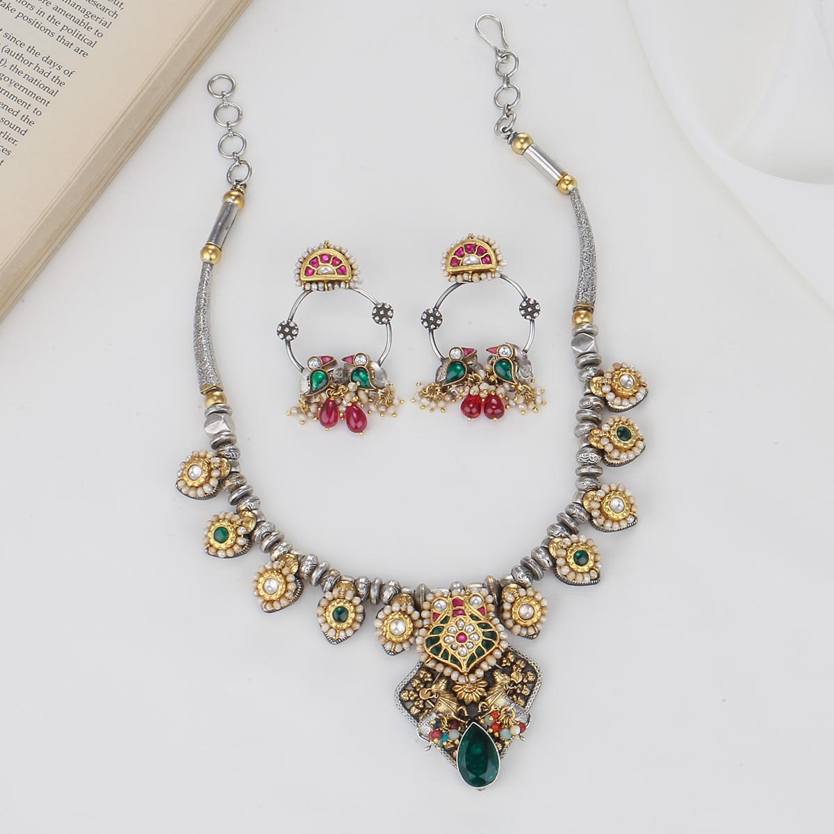 希少 ozwrt gold silver set Silver Gold Plated Oxidised Necklace | Dual Tone Oxidised Silver