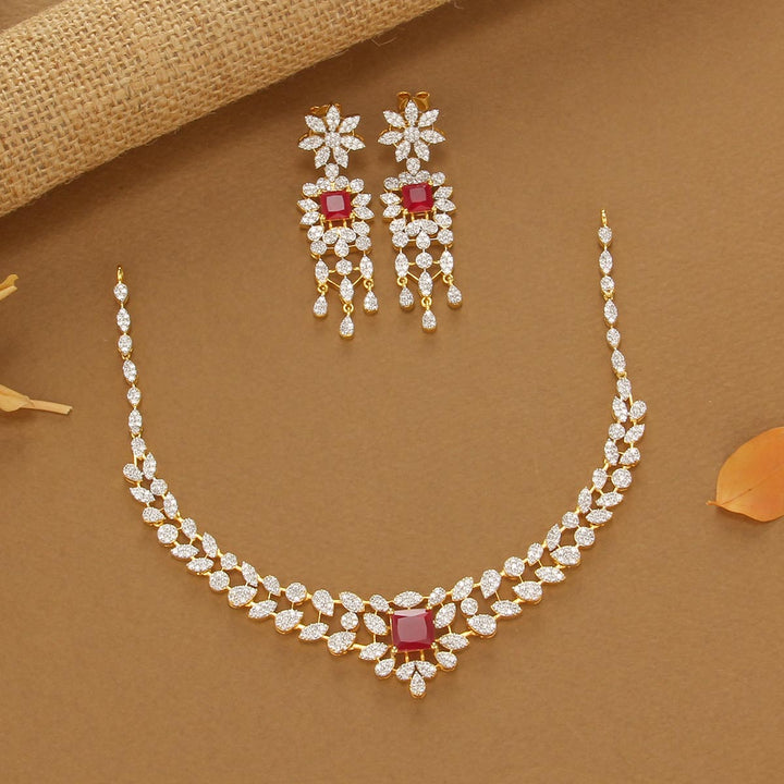 Catchy Red  Avikam Short Necklace Set