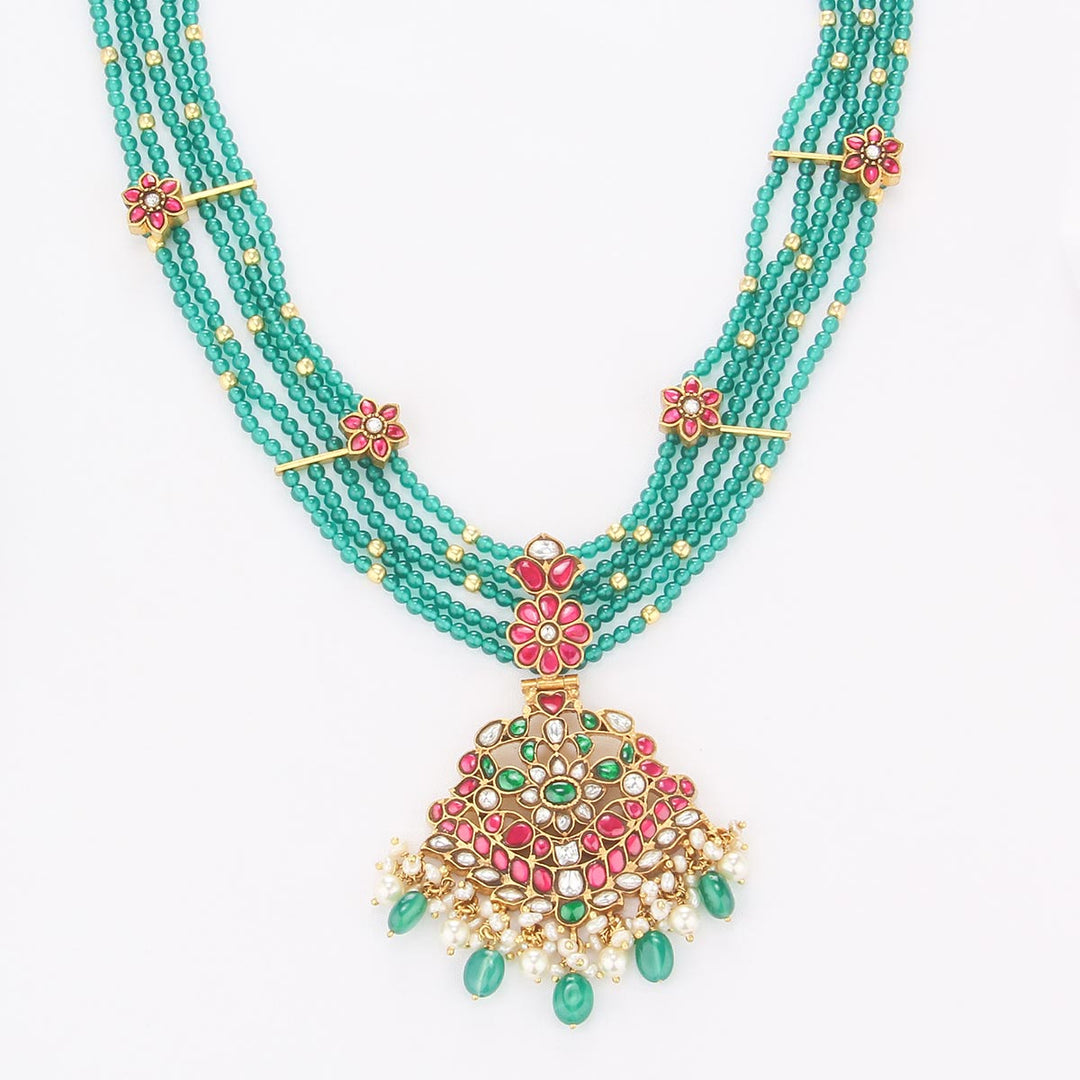 Olivin Kundan Long Necklace