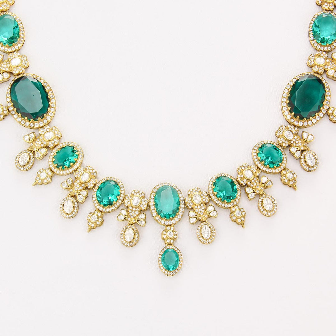 Sparkle Green Long Necklace Set