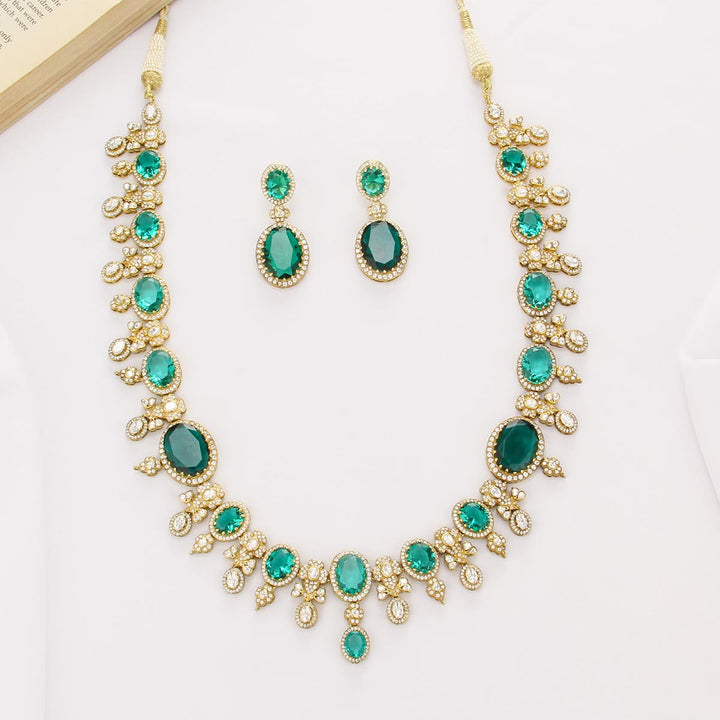Sparkle Green Long Necklace Set