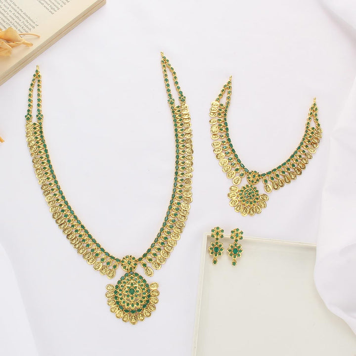 Green Glow Long & Short Necklace Set