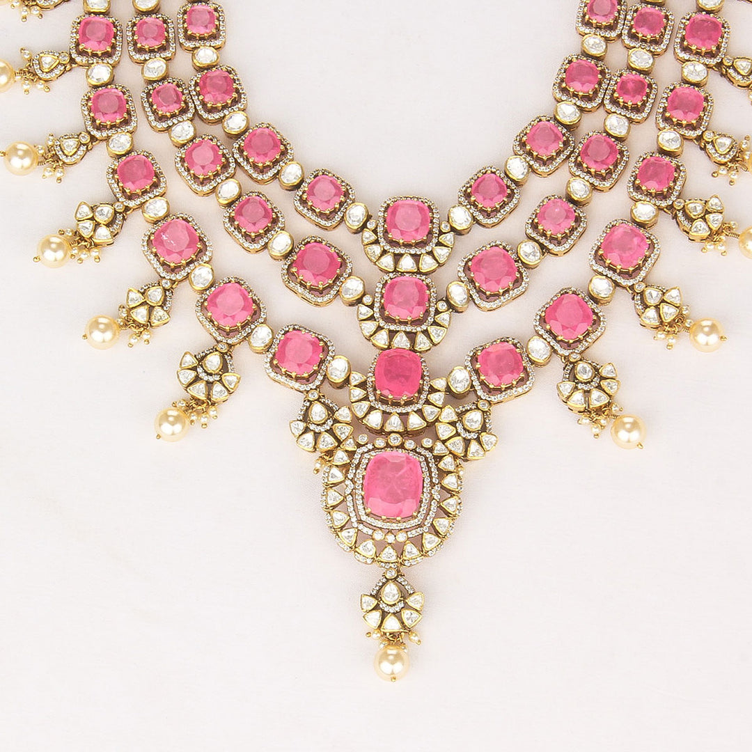 Grand Pink Long Necklace Set