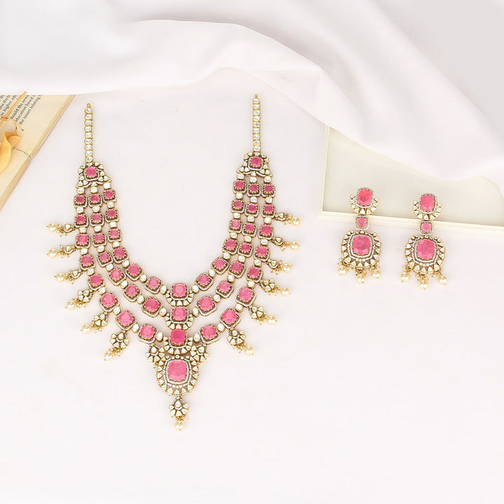 Grand Pink Long Necklace Set