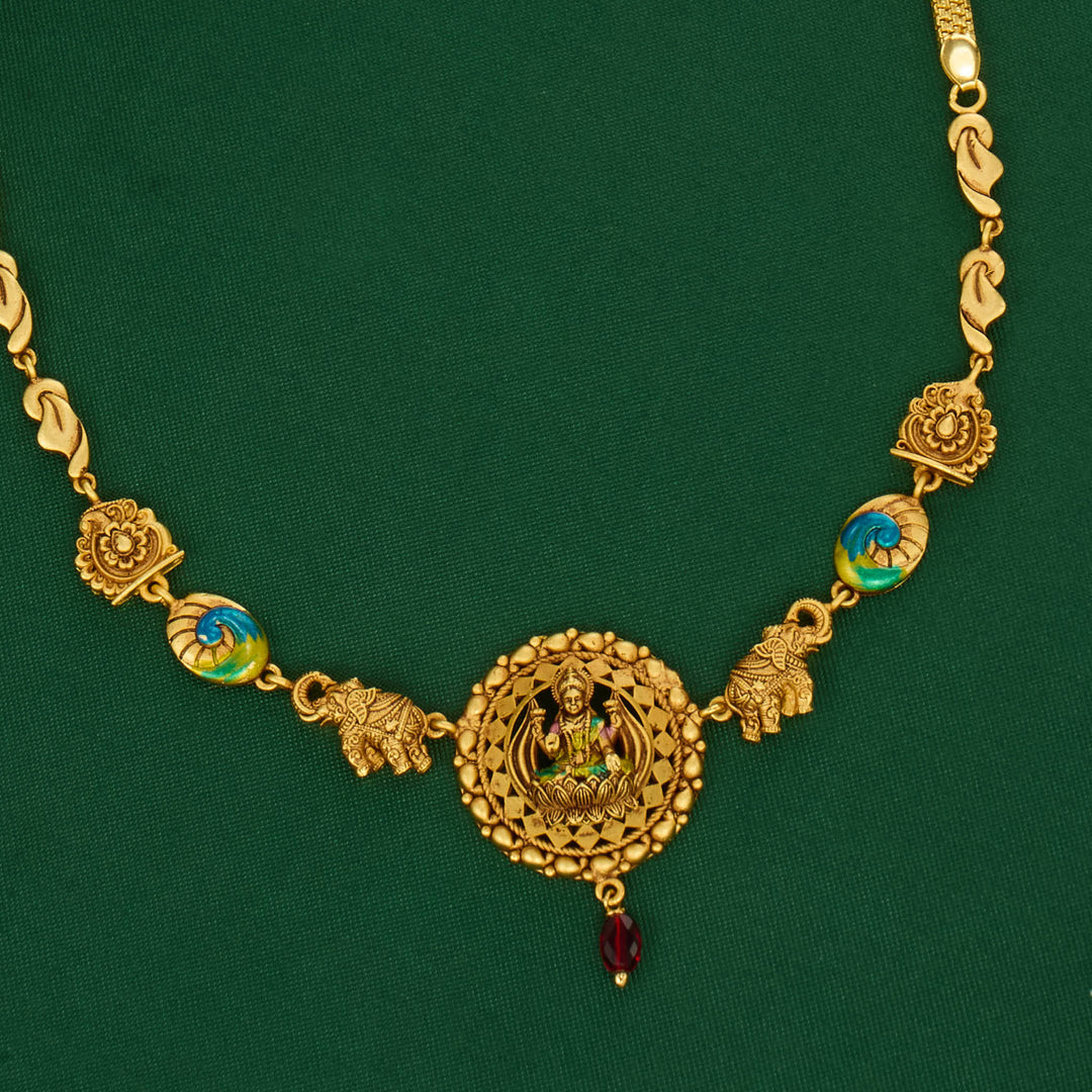Lakshmi with Peacock 3D Spl Short Necklace