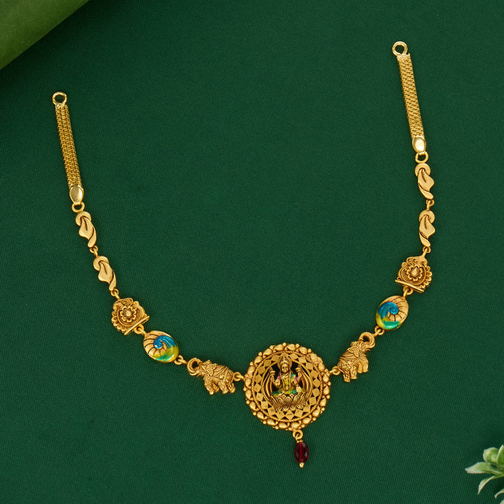 Lakshmi with Peacock 3D Spl Short Necklace