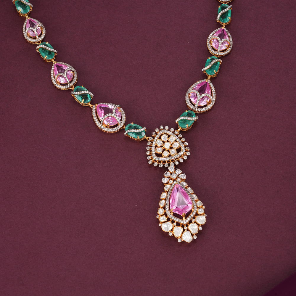 Royal Splendor Moissanite Long Necklace Set - AMS-102-17052