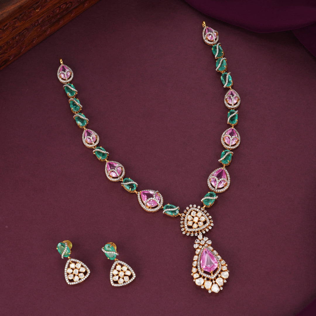 Royal Splendor Moissanite Long Necklace Set - AMS-102-17052