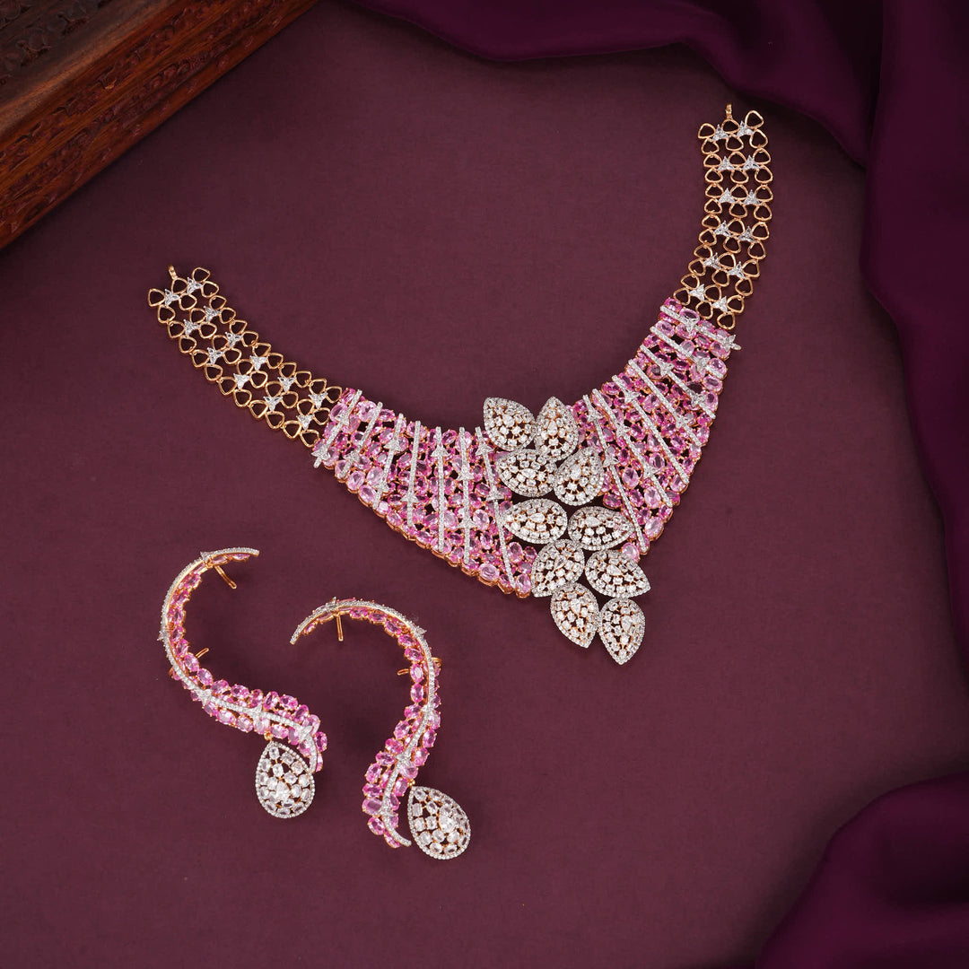 Starlit Elegance Moissanite Short Necklace Set - AMS-102-17055