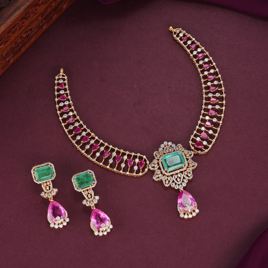 Trendy Glow Moissanite Short Necklace Set