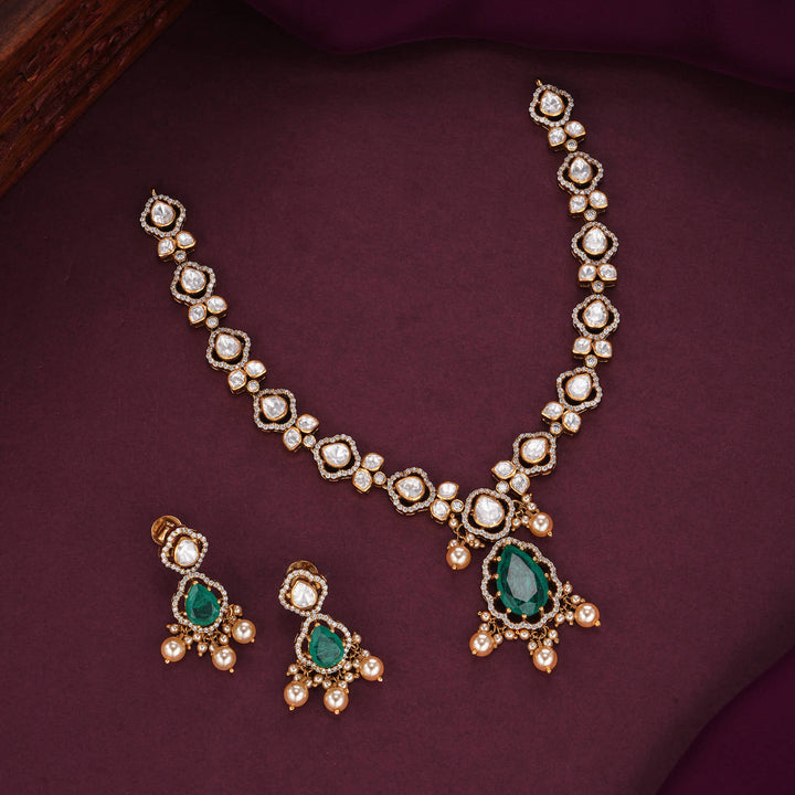 Shining Craft Moissanite Short Necklace Set