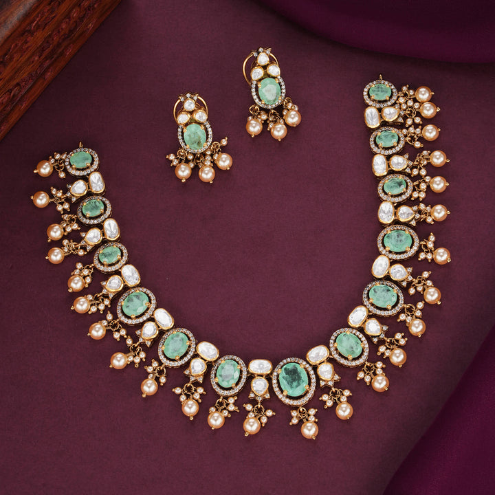 Glam Glory Moissanite Short Necklace Set