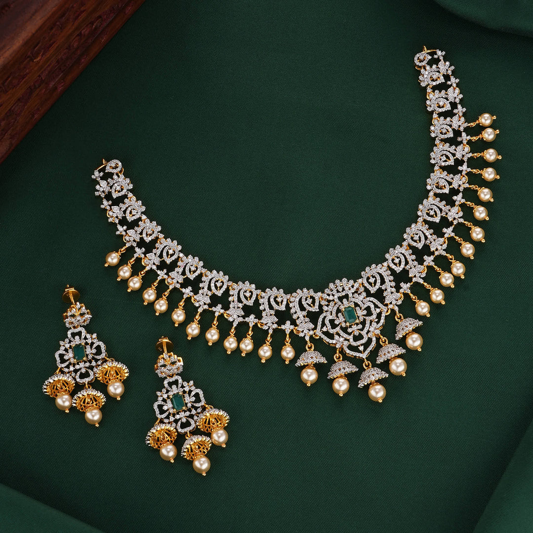 Most Loved  Diamond Design Short Necklace Set