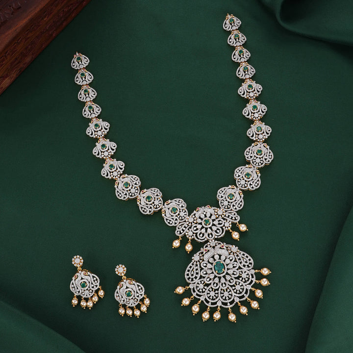Dual Mayil Diamond Design Long Necklace Set