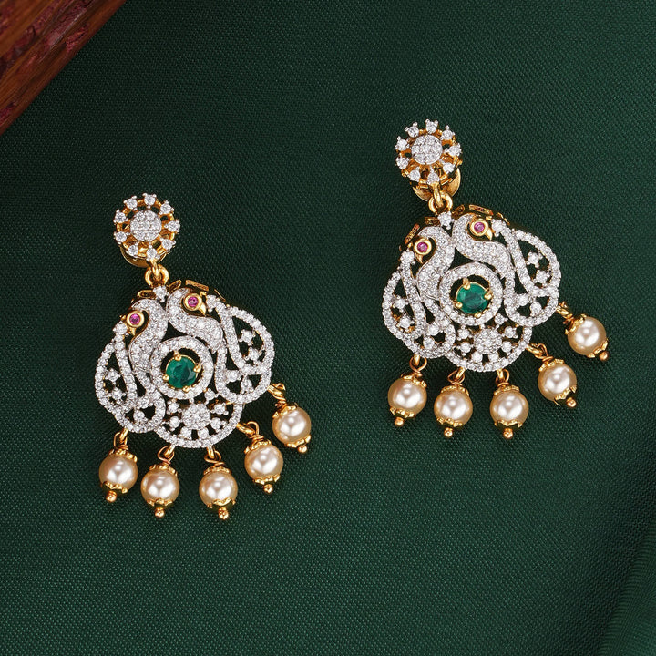 Dual Mayil Diamond Design Long Necklace Set
