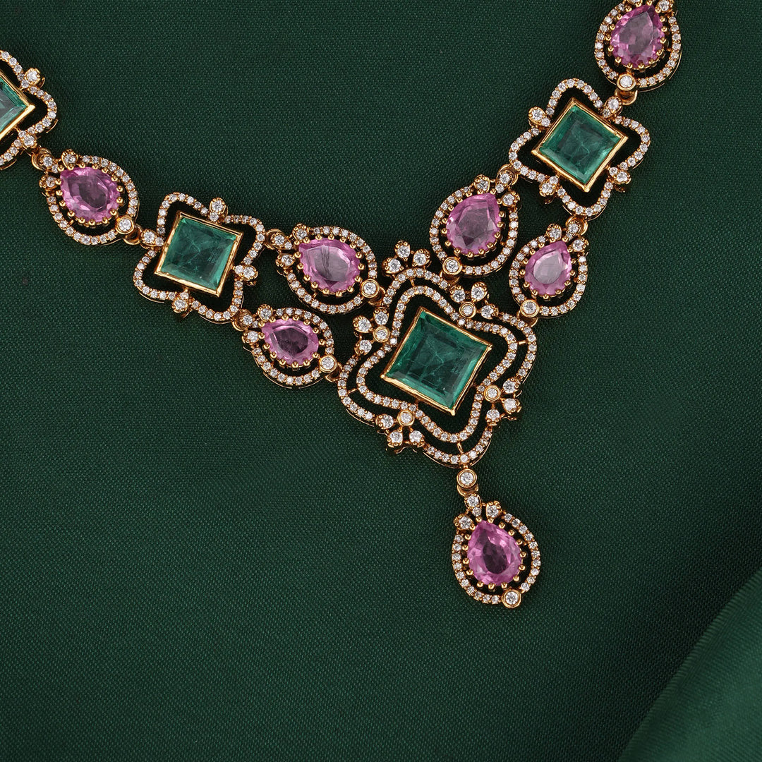 Glowing Charm Diamond Design Short Necklace Set