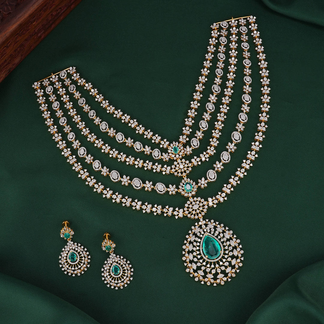 Charm Layered Diamond Design Long Necklace Set