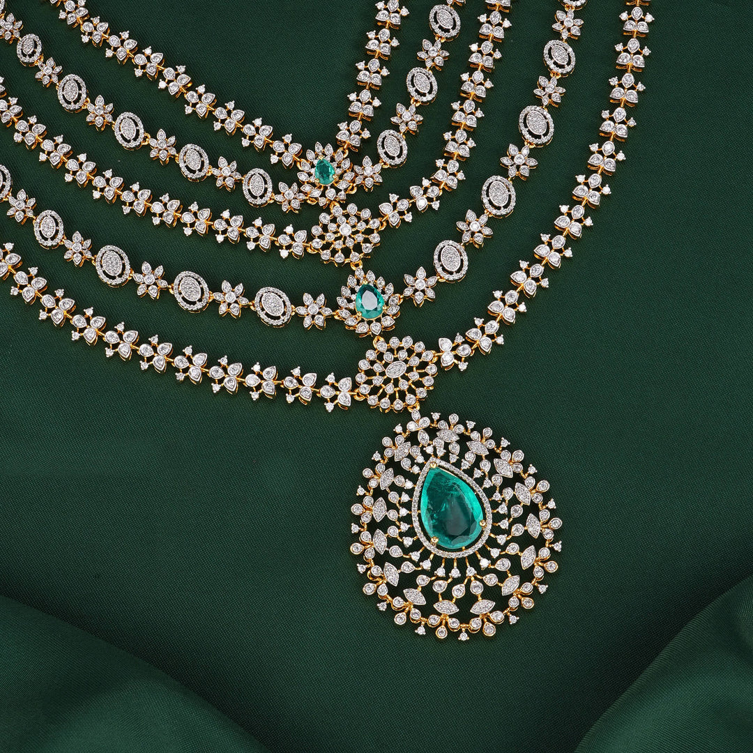 Charm Layered Diamond Design Long Necklace Set