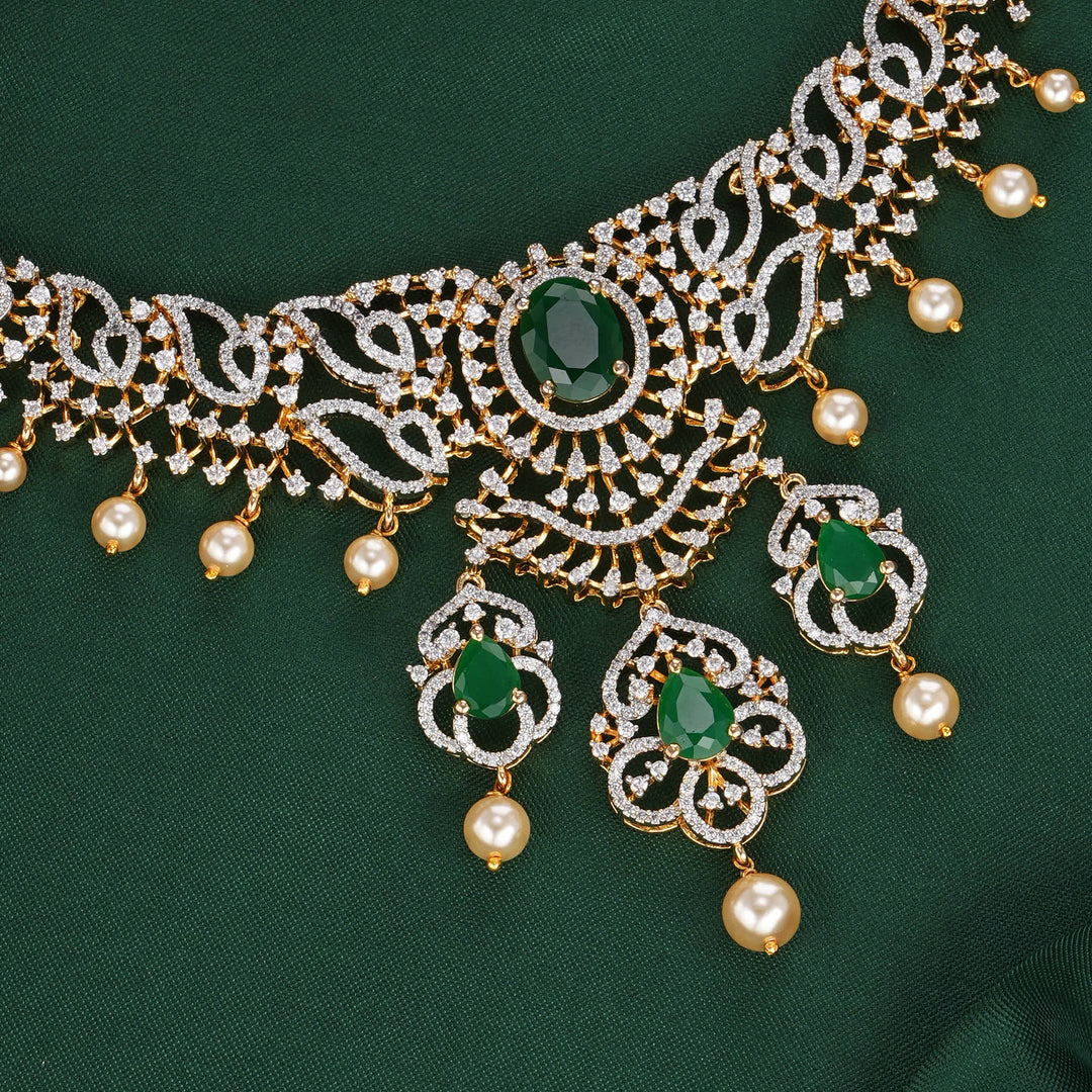 Diana Dazzle Diamond Design Short Necklace Set