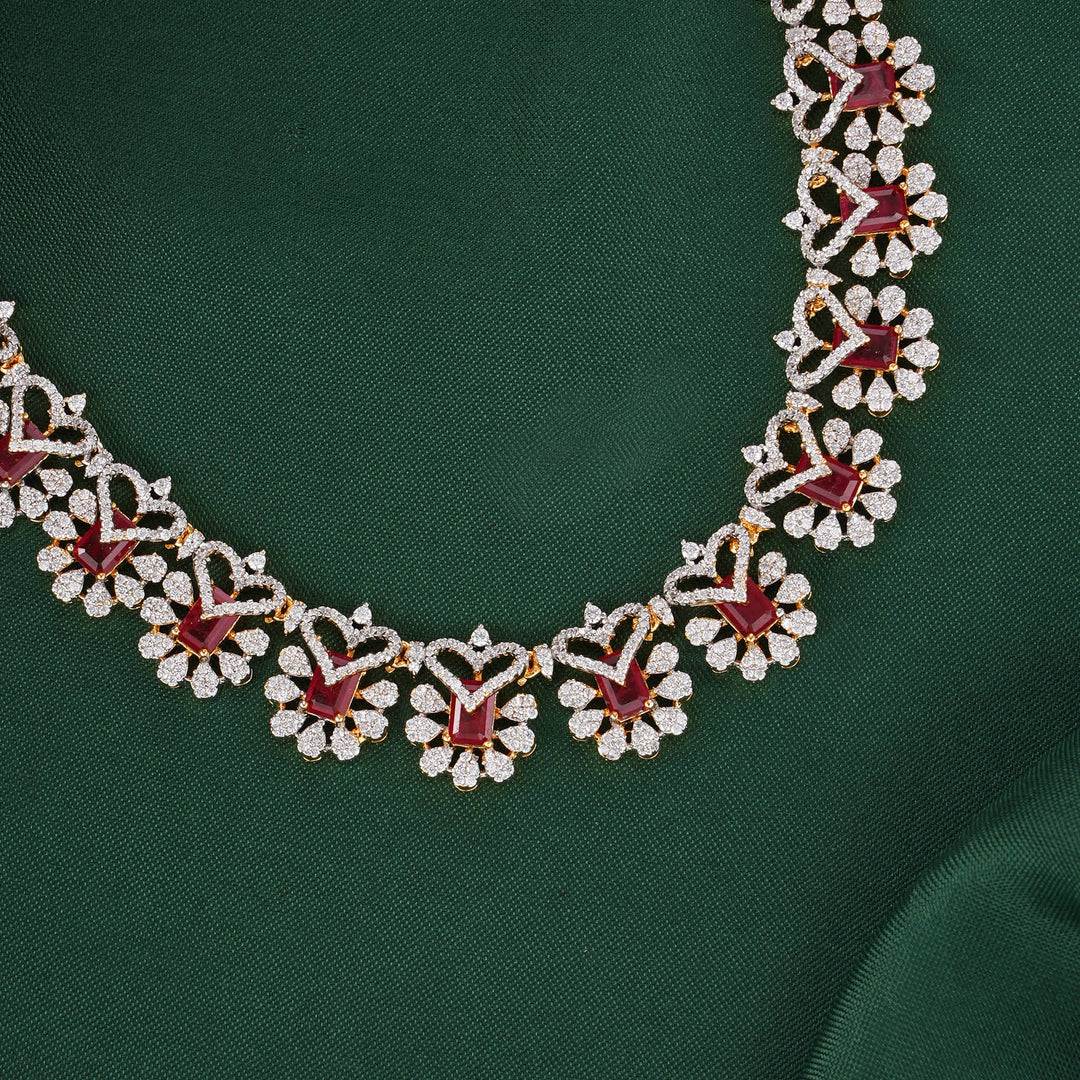 Lovely Red Diamond Design Short Necklace Set