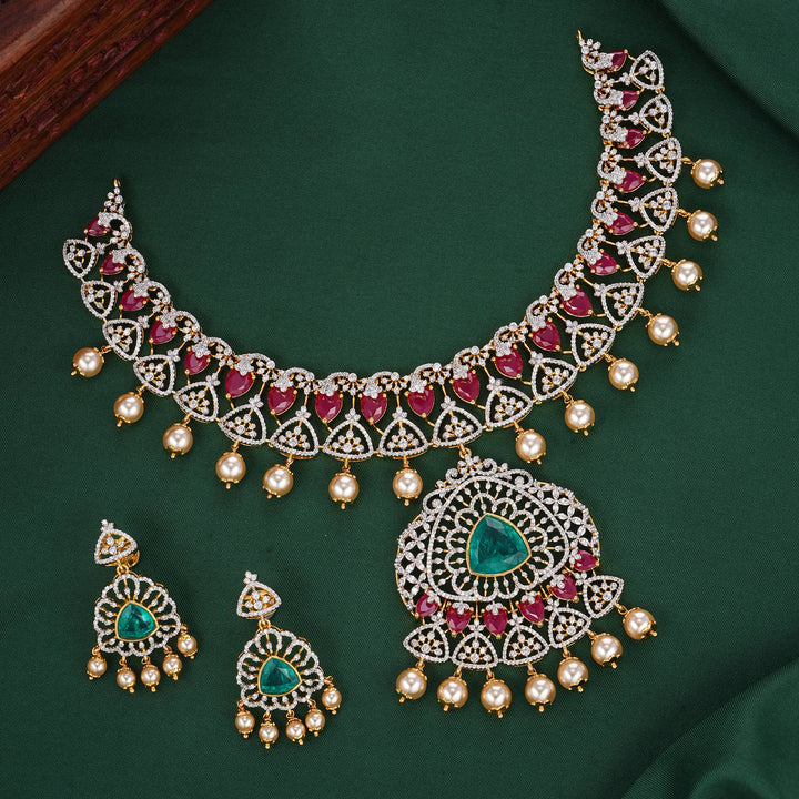Iridescent Diamond Design Short Necklace Set