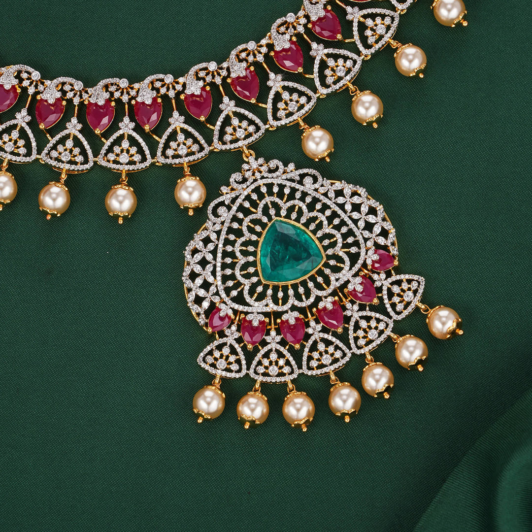 Iridescent Diamond Design Short Necklace Set