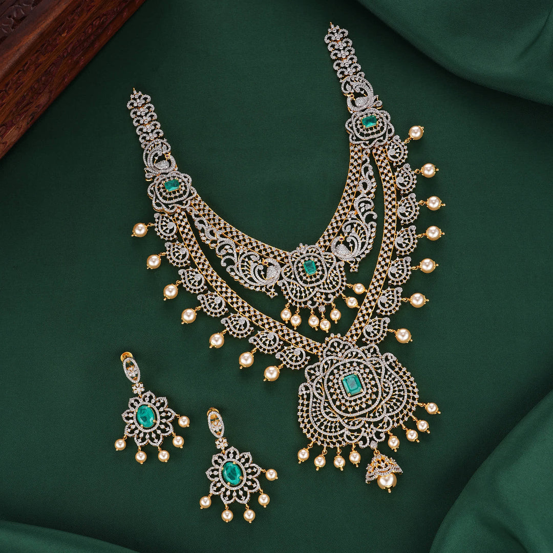 Grand Bridal Diamond Design Long Necklace Set