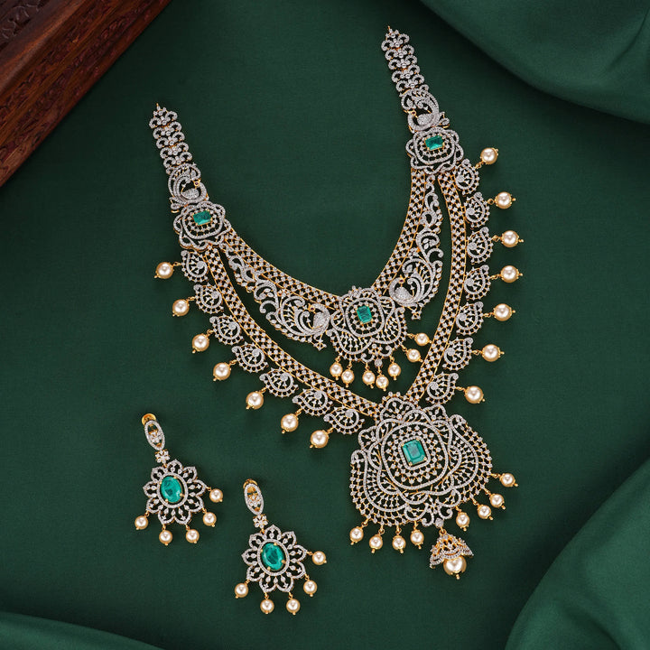 Grand Bridal Diamond Design Long Necklace Set