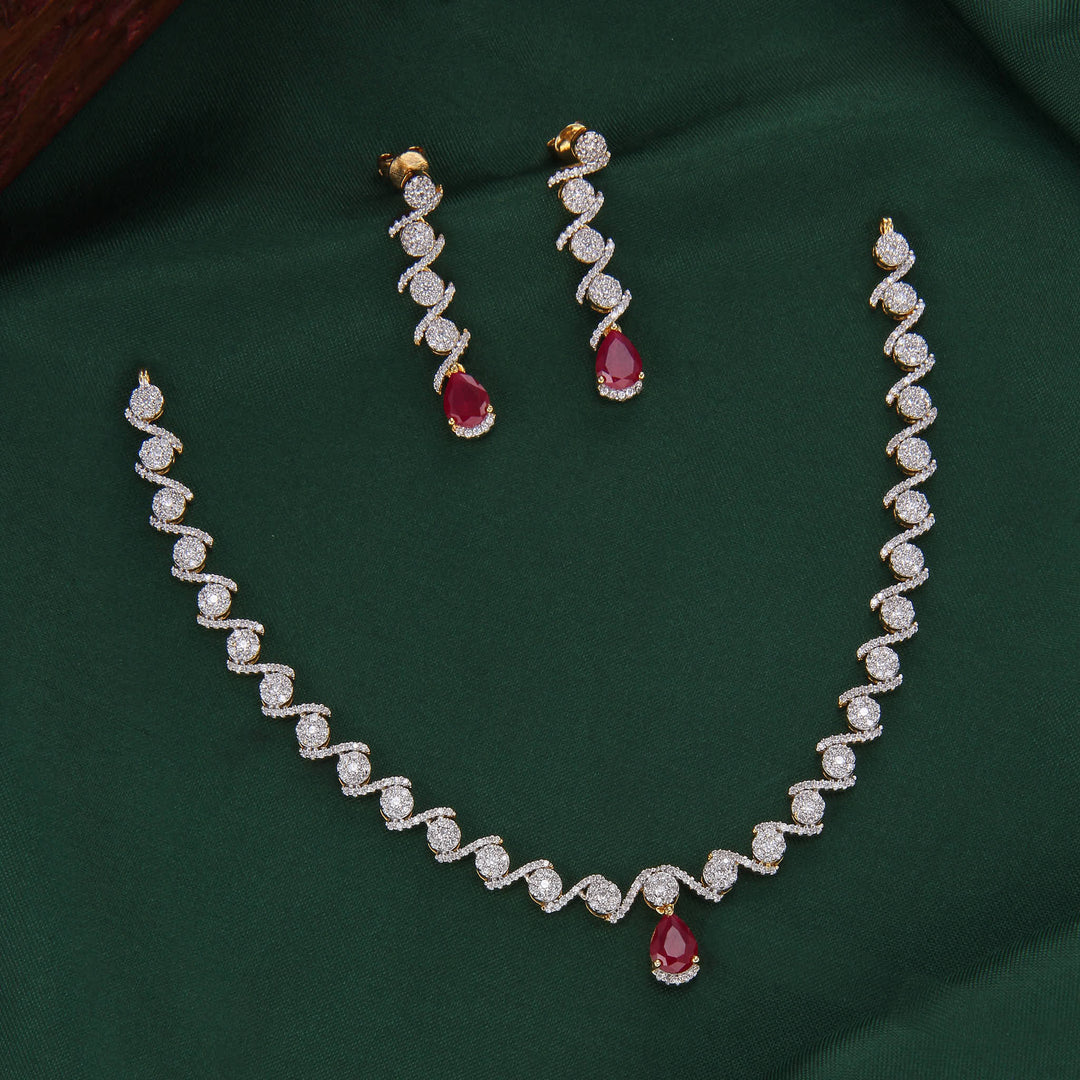 Scintillating Diamond Design Short Necklace Set