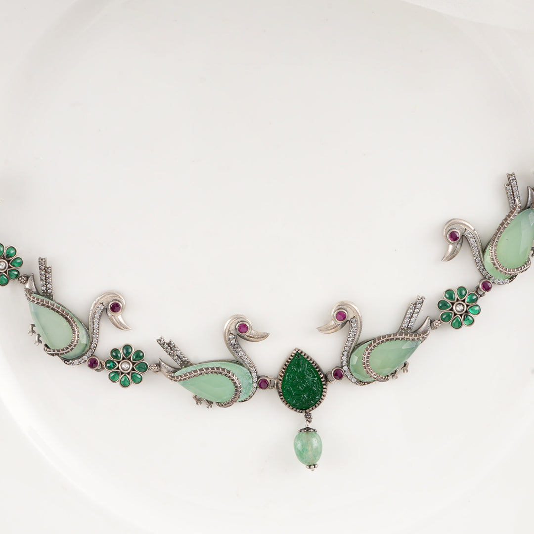 Swanin Oxidised Short Necklace Set