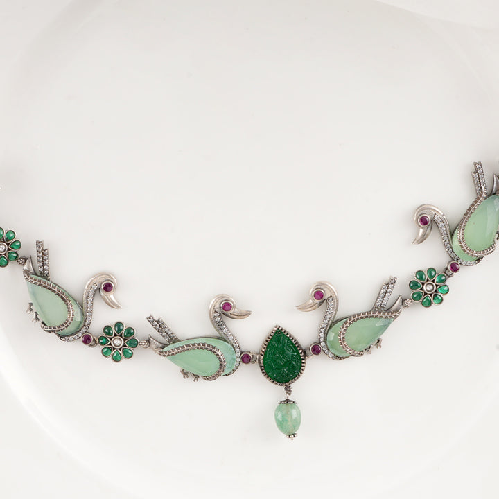 Swanin Oxidised Short Necklace Set