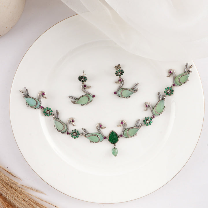 Swanin Oxidised Short Necklace Set