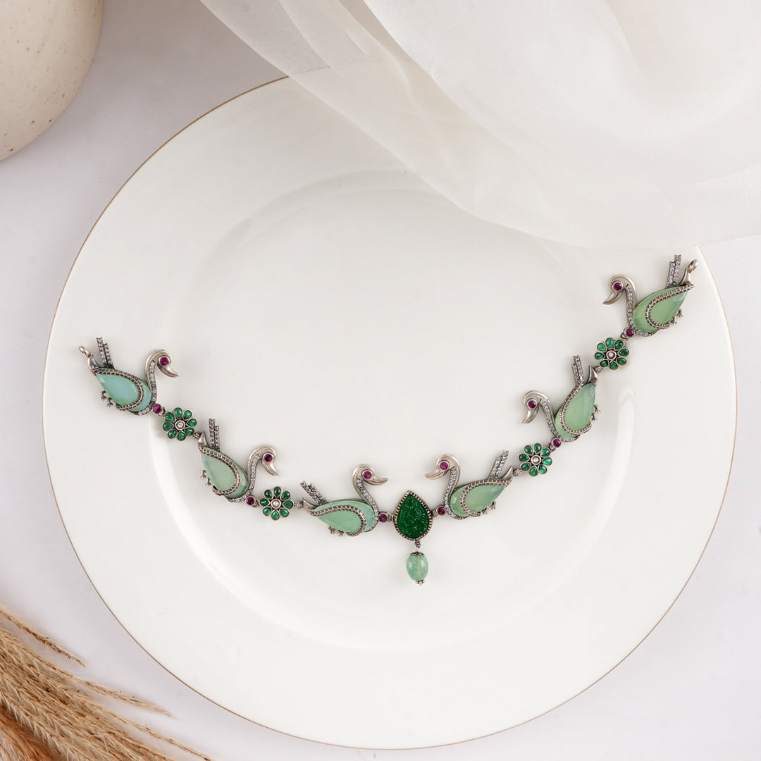 Swanin Oxidised Short Necklace Set