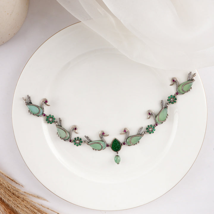 Swanin Oxidised Short Necklace Set