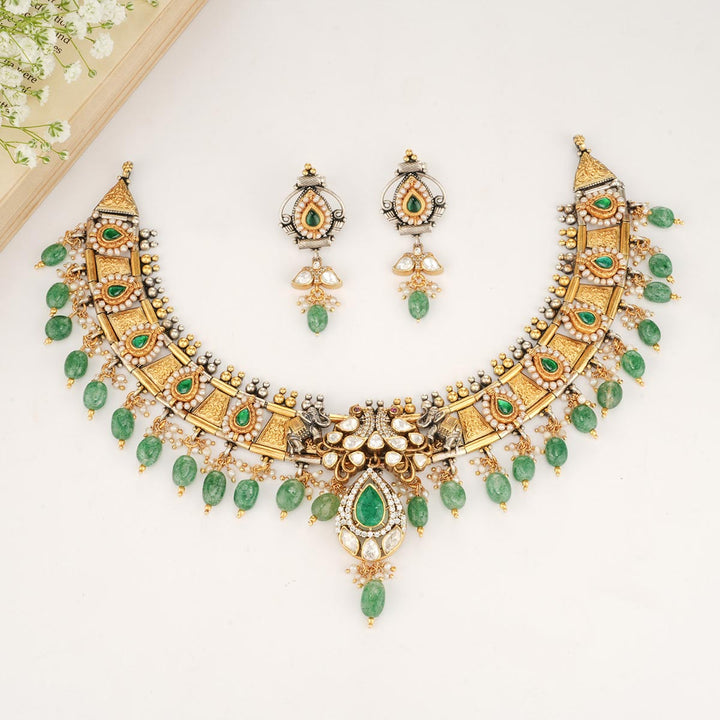 Harithasri Oxidised Short Necklace Set