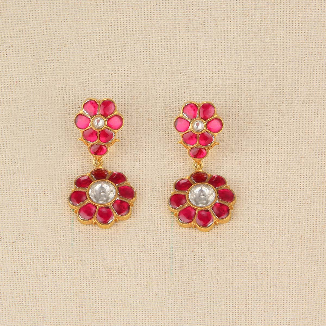 Pink Floral Kundan Necklace Set