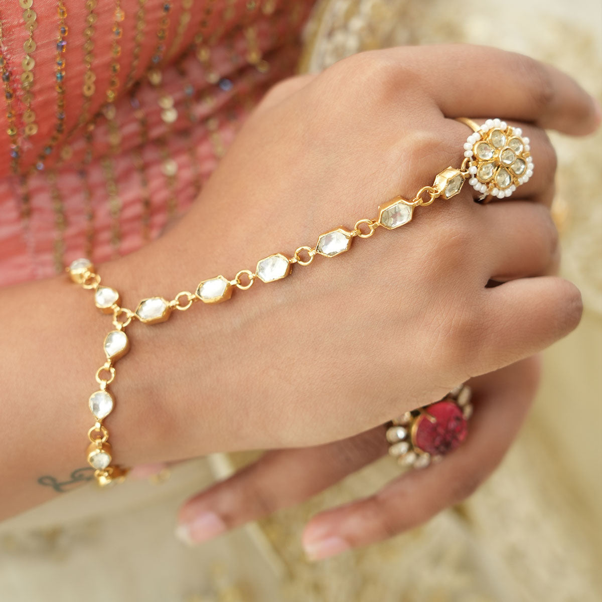Buy Pearl-Beaded Kundan Ring Bracelet - ZPFK8713 Online at Best Prices in  India - JioMart.