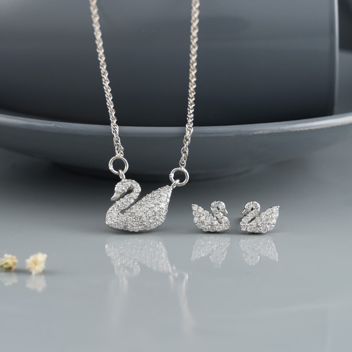 Shop Lil Swan Pendant Set Online | 92.5 Silver Swarovski Minimal