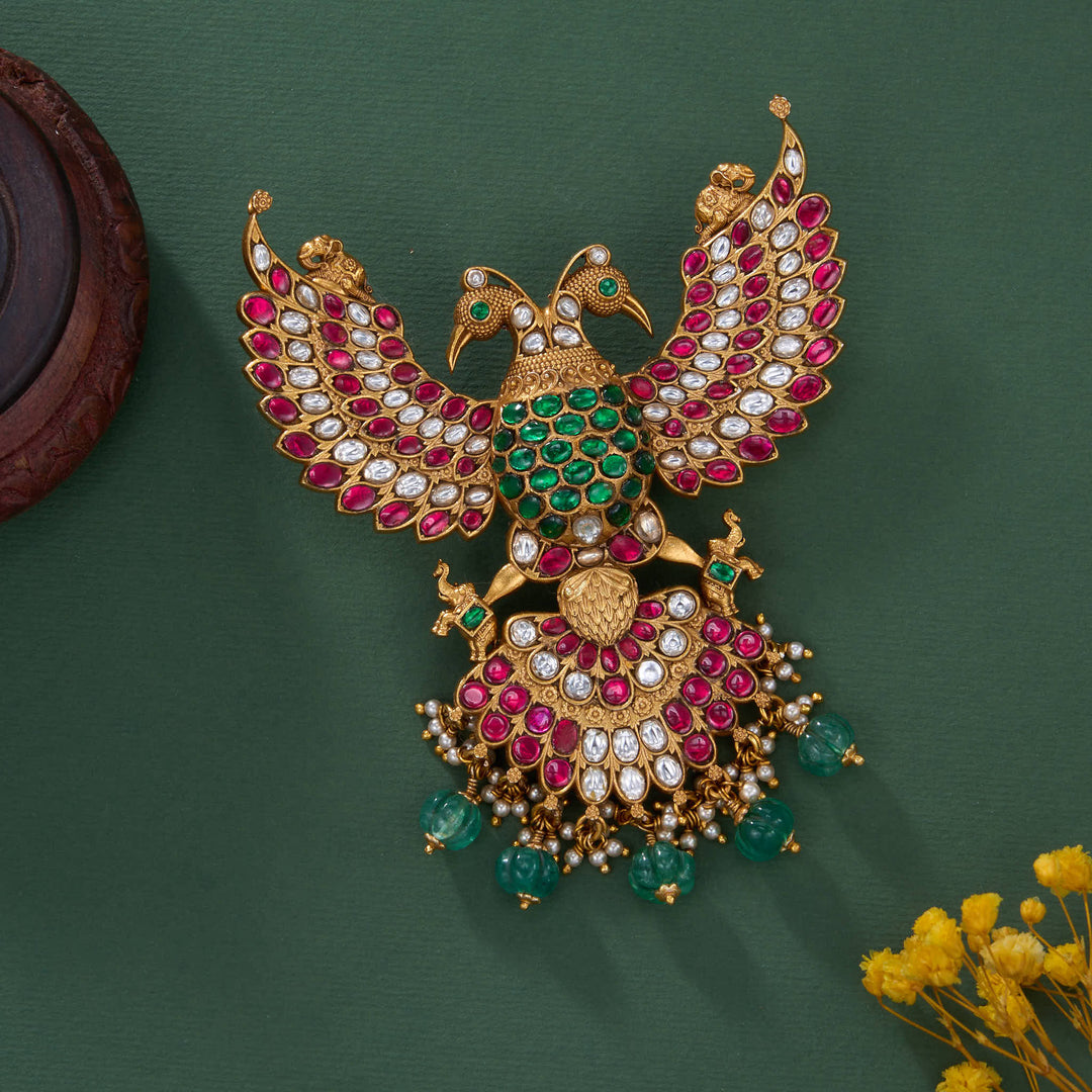 Mythical Guardian Bird Kundan Pendant