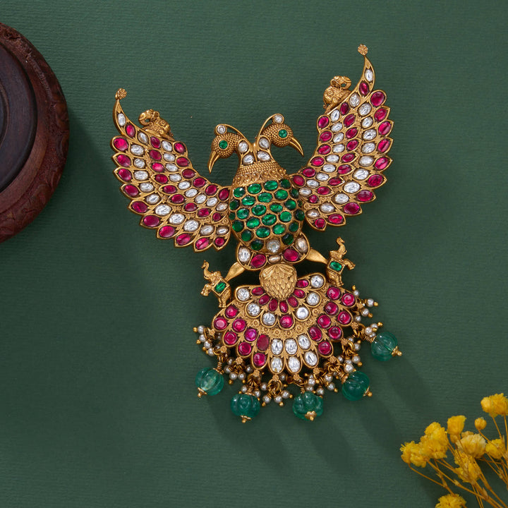Mythical Guardian Bird Kundan Pendant